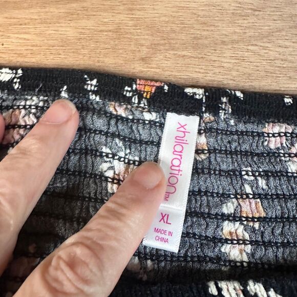 Xhilaration Black Floral Smocked Long Sleeve Mini Dress XL Fall Cottagecore - Picture 3 of 5